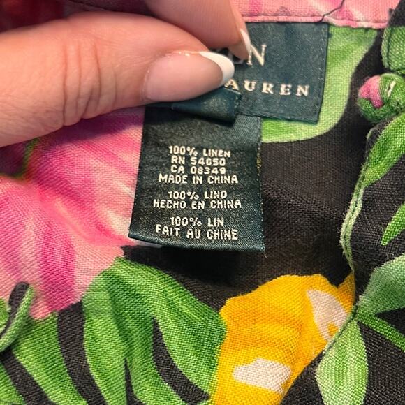 Lauren Ralph Lauren Asian Inspired Floral Linen Tunic Size Small - Picture 6 of 8